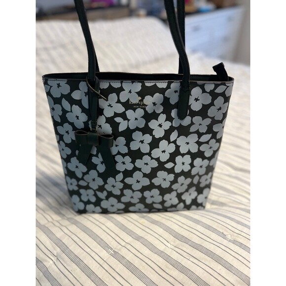 Kate Spade Dark Green & Light Blue Floral Tote Bag Pocketbook - Picture 1 of 12